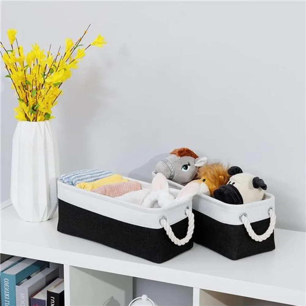 Toilet Paper Storage Basket for Cosmetics Towels Toilet Paper, (White&Black)